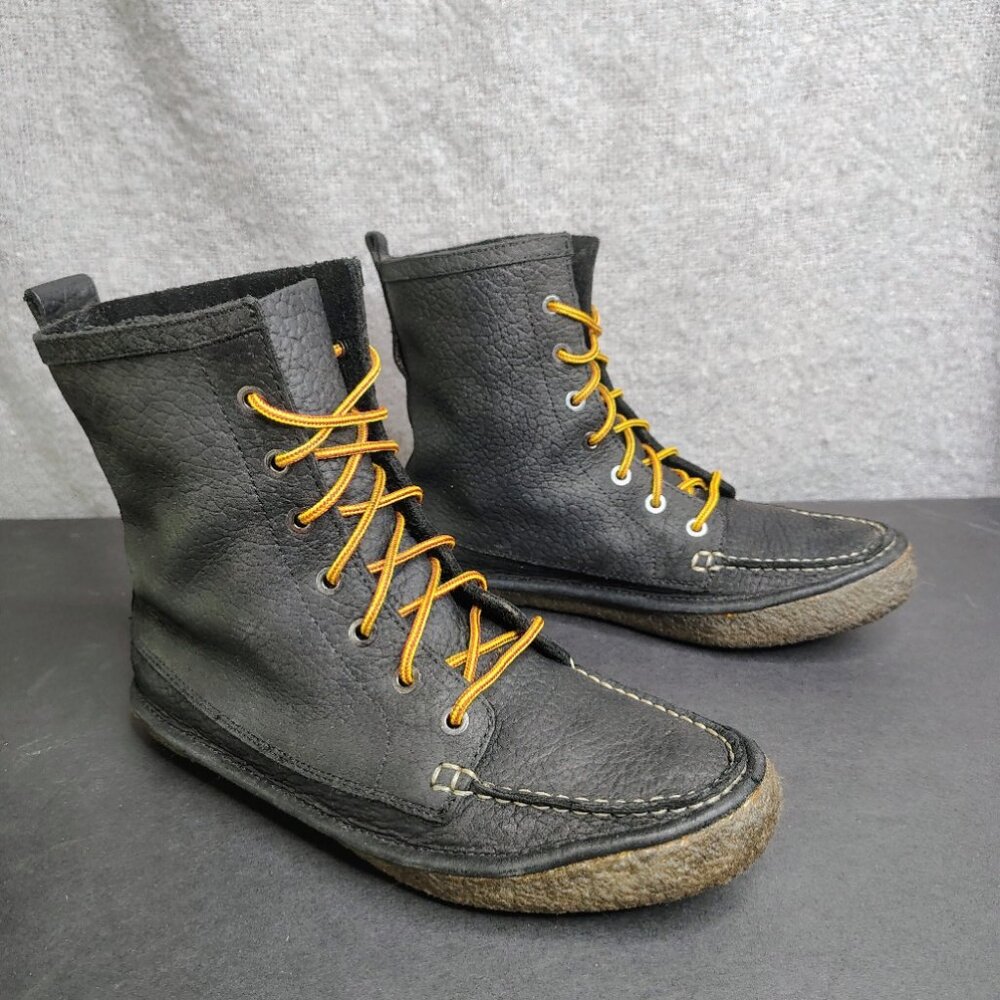 SeaVees Trail Boots Womens Size 9.5 Black Leather 7 Eye Stitched Toe Crepe Soles